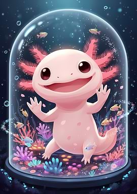 Cute Axolotl in a Glass Dome