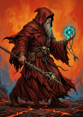 Wizard casting a spell with a staff