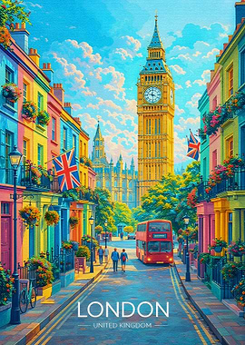 Colorful London Street with Big Ben