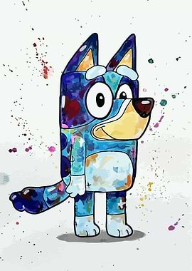 Bluey Watercolor Splatter Art