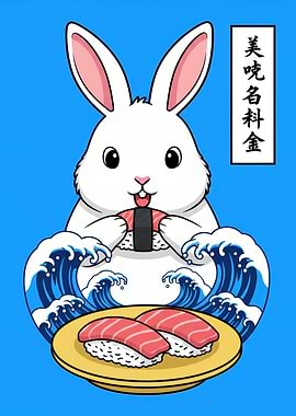 Cute Rabbit Eating Sushi