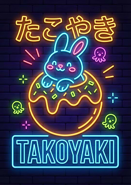 Cute Bunny in Takoyaki Neon Art