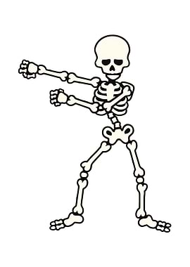 Cartoon Skeleton Doing Martial Arts