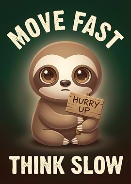 Cute Sloth with 'Hurry Up' Sign