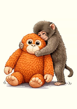 Punch Monkey, Orphan Monkey Hugging Plush Mother.