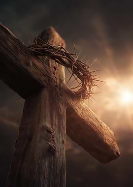 Crown of Thorns on Wooden Cross