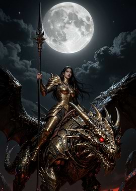 Warrior Woman Riding a Dragon