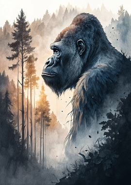 Gorilla in a Misty Forest