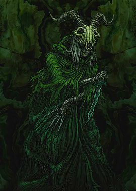 Demonic Figure with Goat Skull Mask