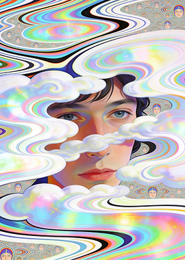 Surreal Portrait with Psychedelic Clouds