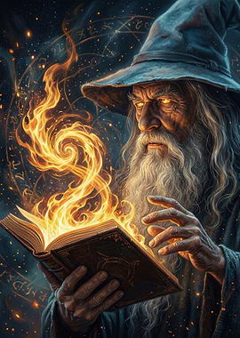 Wizard casting spell from book