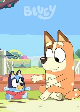 Bluey and Bingo playing outside