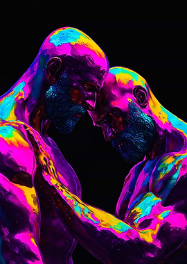 Iridescent Neon Couple Portrait