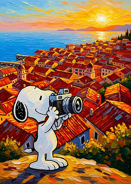 Snoopy Takes Photos of Coastal Town