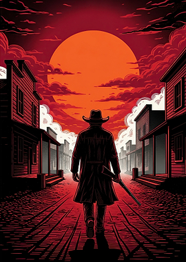 Lone Cowboy Walks Down Dusty Street