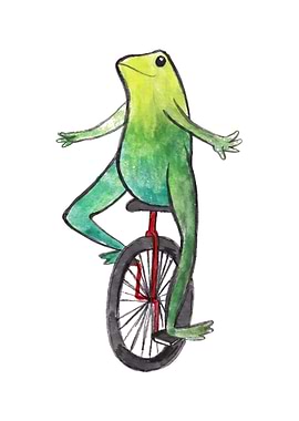Frog riding a unicycle