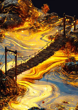 Golden Bridge Over Liquid Gold Painting