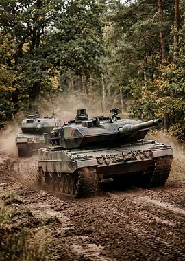 Tanks driving through a forest