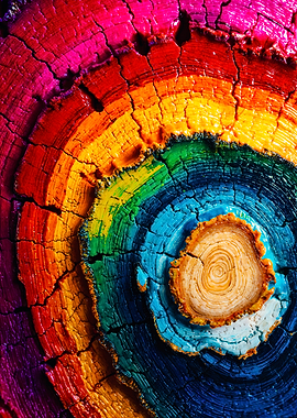 Vibrant Rainbow Pride Tree Rings Art