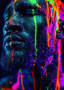 Neon Dripping Male Face Portrait