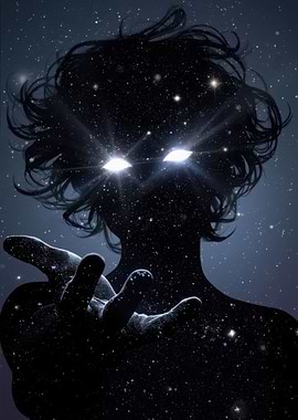 Cosmic Being with Glowing Eyes