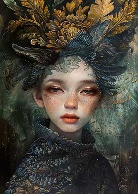 Ethereal Portrait with Golden Headdress