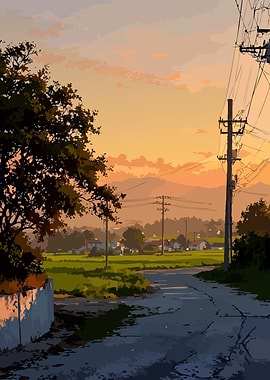 Rural Road at Sunset