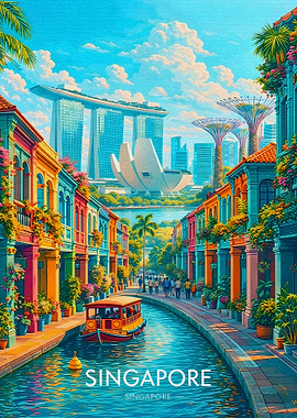 Singapore Canal with Marina Bay Sands