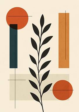 Minimalist Geometric Abstract with Plant Silhouette