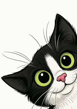 Curious Black and White Cat Peeking