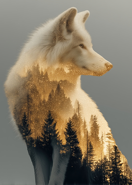 Double Exposure Wolf Forest