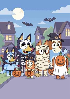 Bluey characters in Halloween costumes