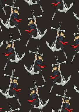 Pin-up girl with anchor pattern