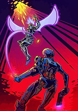 Robots in a dramatic confrontation