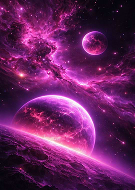 Cosmic Nebula with Planets