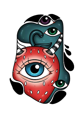 Surreal Strawberry and Eyes Illustration