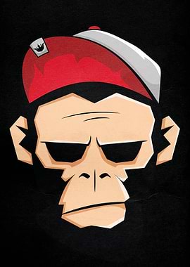 Stylized Monkey Wearing a Red Cap