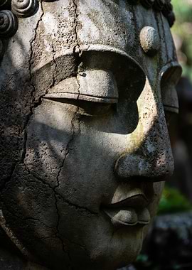 Cracked Stone Buddha Statue Face