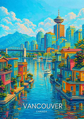 Vancouver Cityscape with Colorful Houses