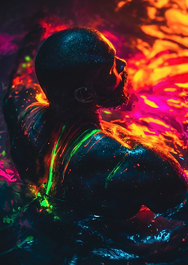 Glowing Neon Man Water Portrait