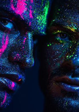 Neon Intimate Male Couple Portrait