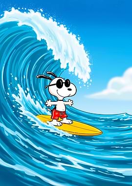 Snoopy Surfing a Big Wave