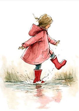 Girl jumping in a puddle