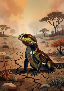 Desert Lizard in Arid Landscape