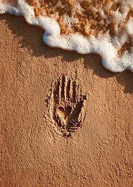 Handprint with Heart in Sand
