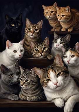 Group Portrait of Various Cats