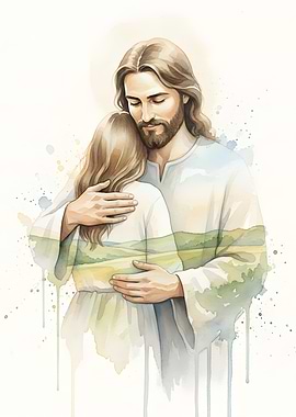 Jesus embracing a woman