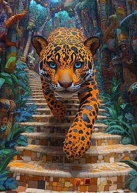 Jaguar on Ancient Steps