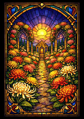 Stained Glass Garden Path with Sun