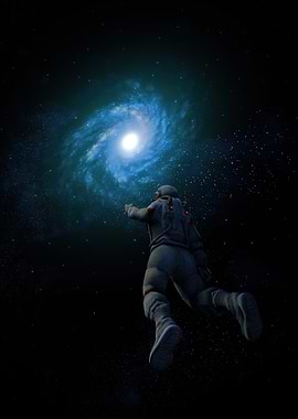 Astronaut Reaching for Galaxy